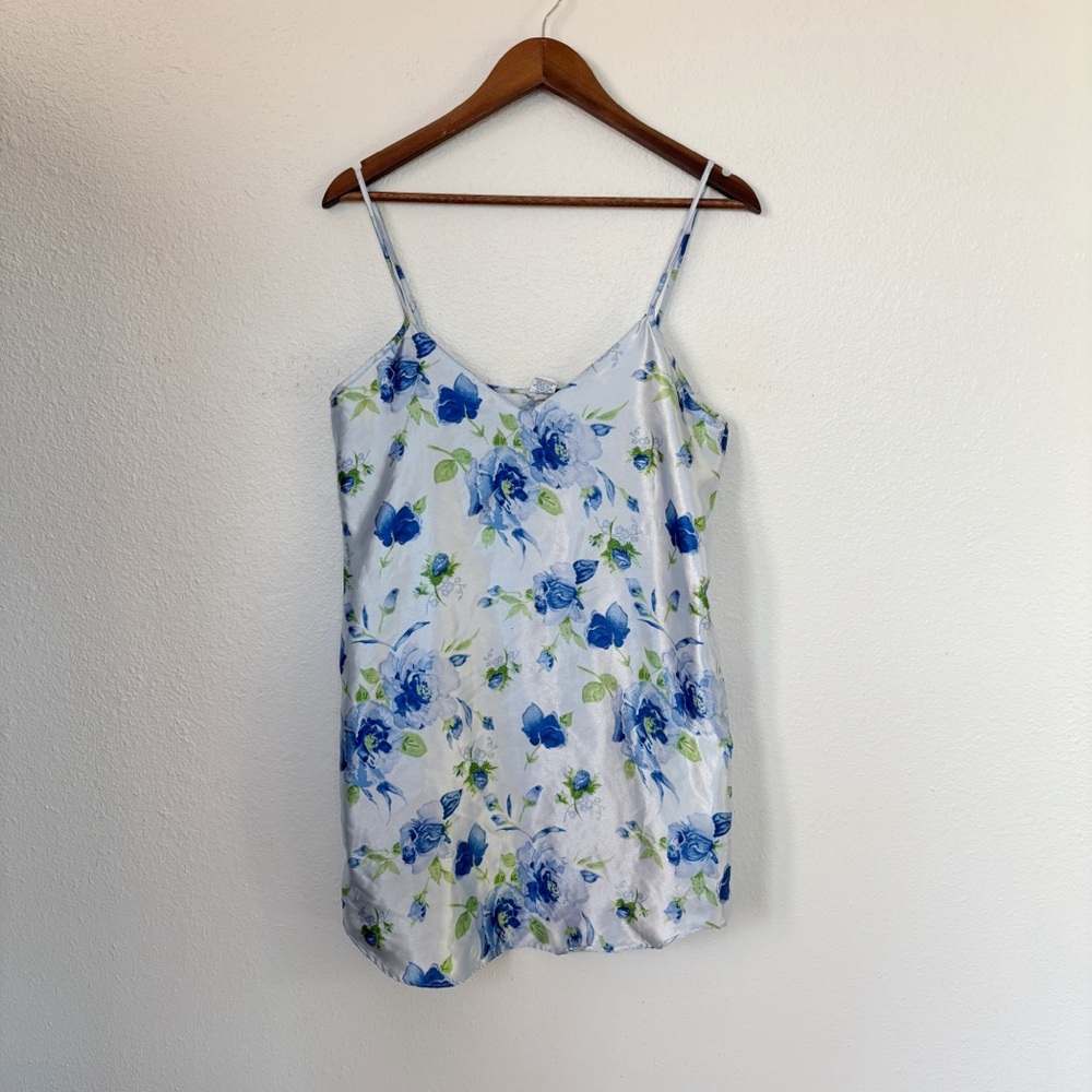 Vintage Pastel Blue Floral Satin Chemise